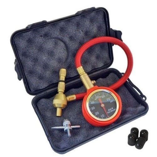 HD EZ Rapid Tyre Deflator with Pressure Gauge Case Valve Caps