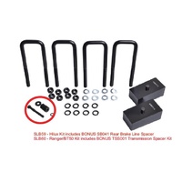 4WD - SUSPENSION LIFT BLOCK KIT - REAR - 45mm WITH BUILT IN ALIGNMENT WEDGE & M14x62x185 U-BOLTS & BRAKE RELOCATOR