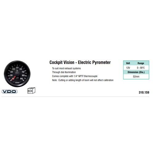 VDO Pyrometer Kit 52mm 12V 0 - 900C
