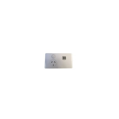 CMS Power Outlet Single N/W + DUAL 4A USB W/12VDC Terminal. J17.1UNW