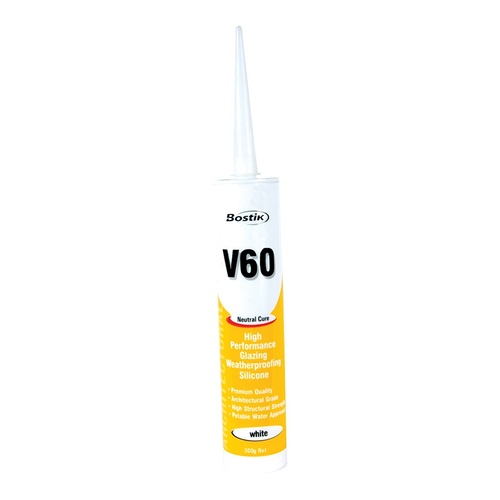 V60 White Silicone Sealant Non-Acetic 300gm Tube. 309480 / 30840201