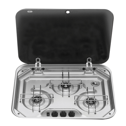 Smev 3 Burner Cooktop Flush Mt S/S C/W Glass Lid & 12v I.9102302655/PI80230007000AU/002846