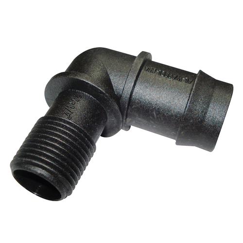 Threaded Elbow 25mm Barbed x 1/2" BSP Male. EBM2515