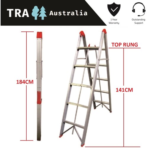 5 step aluminium collapsible box stick ladder with carry bag