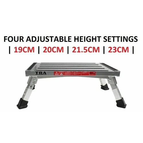 Single folding portable caravan step with adjustable legs