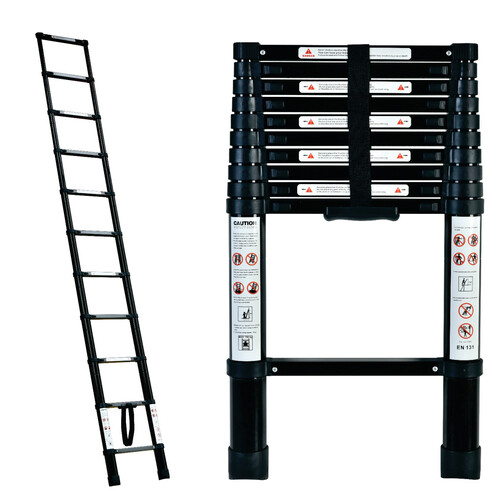 Black 3.2m Portable telescopic ladder with carry bag